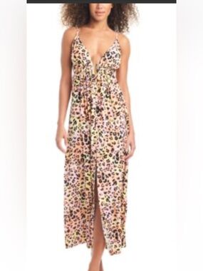 Leopard Print Maxi Dress with Front Slit - Pink